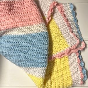 Hand crochet baby blanket shimmer threads throughout